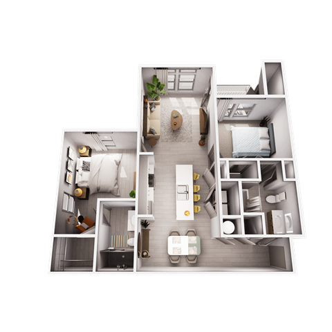 Floor plan for 2 beds, 2 baths, 1065 sqft